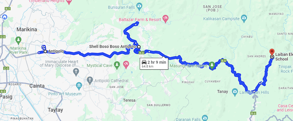 Google map (left) to Laiban Elementary School.